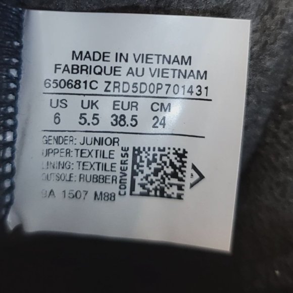 CONVERSE All Star Chuck Taylor Side Zip Navy Blue Quilted Womens Size 7.5 Youth - Picture 7 of 7